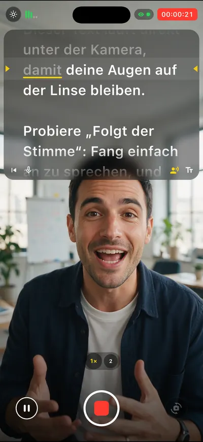 Screenshot der Cameratel-App: Folgt deiner Stimme