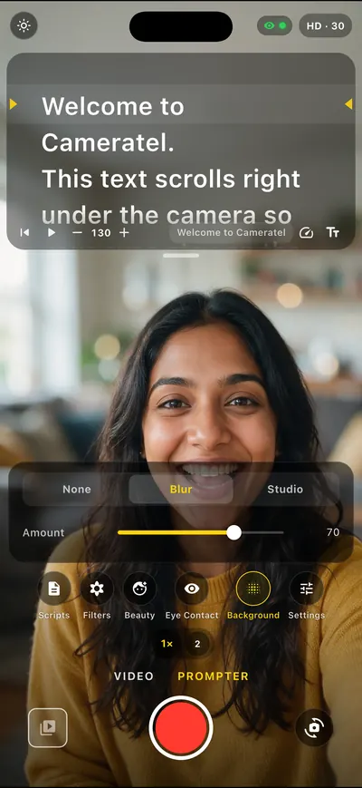 Cameratel app screen: A studio, anywhere