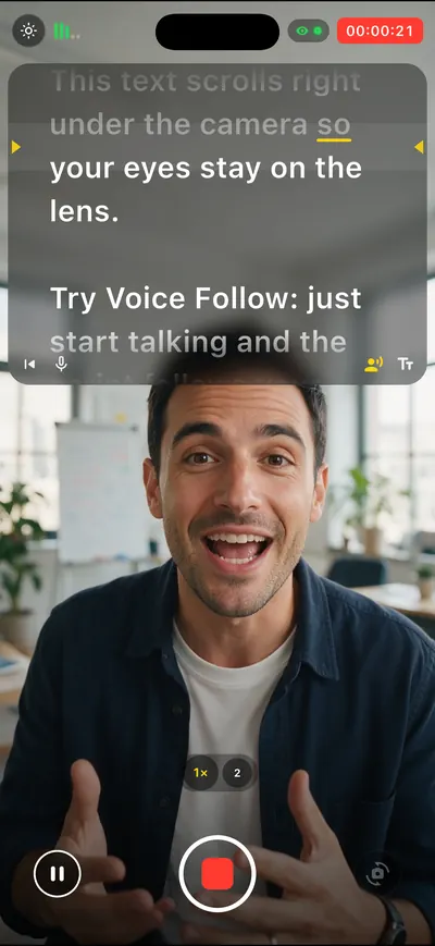 Cameratel app screen: It follows your voice