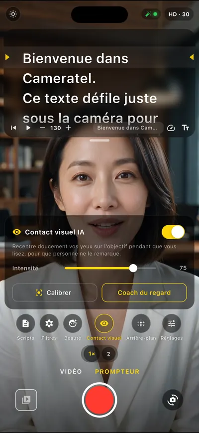 Écran de l'app Cameratel : Lisez sans en avoir l’air