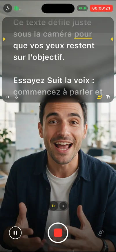 Écran de l'app Cameratel : Il suit votre voix