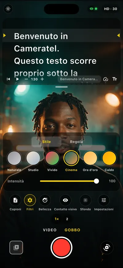 Schermata dell'app Cameratel: Look da cinema, dal vivo
