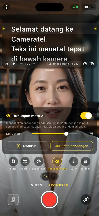 Skrin aplikasi Cameratel: Tak siapa tahu anda membaca