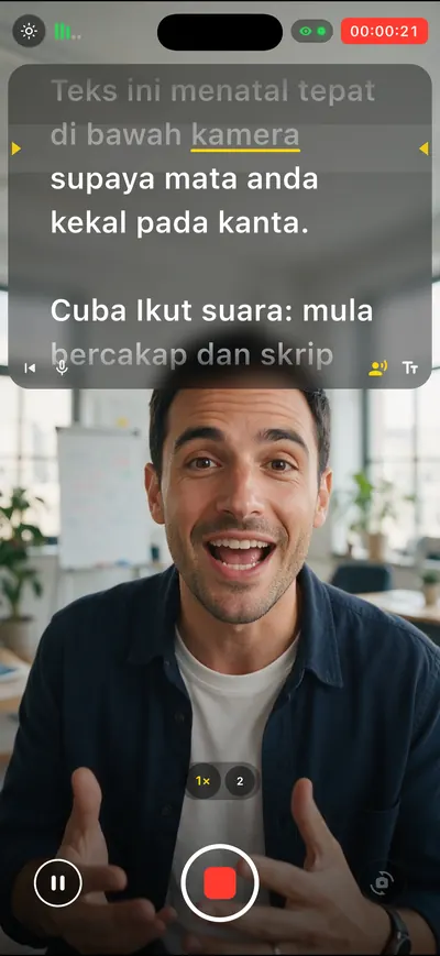 Skrin aplikasi Cameratel: Ia mengikut suara anda