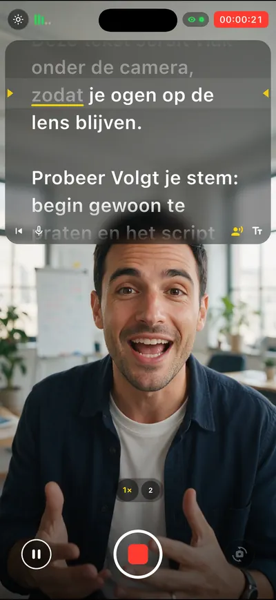 Scherm van de Cameratel-app: Hij volgt je stem