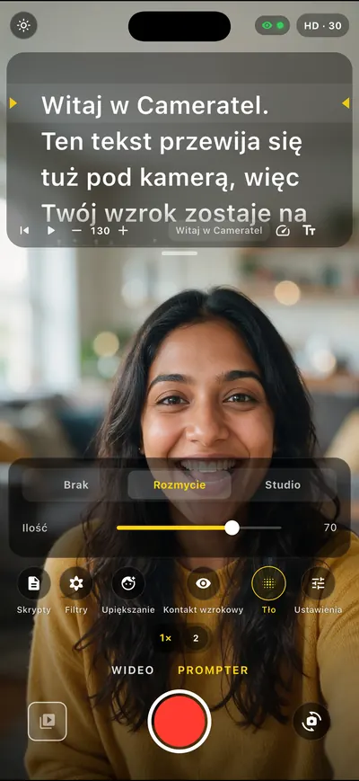 Ekran aplikacji Cameratel: Studio, gdziekolwiek jesteś