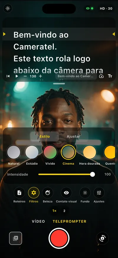 Tela do app Cameratel: Looks de cinema, ao vivo