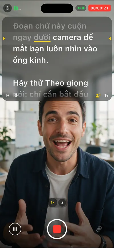 Màn hình ứng dụng Cameratel: Chữ chạy theo giọng bạn