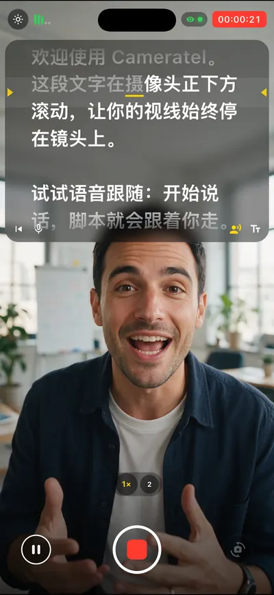 Cameratel 应用界面：跟着你的声音走